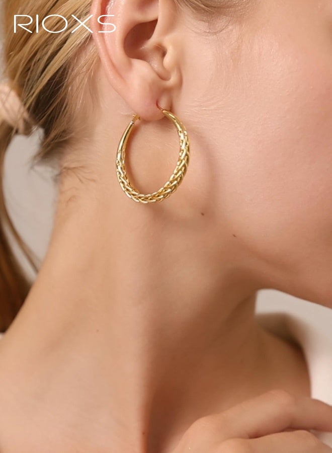 RIOXS Women's Hoop Earrings, Large Circle Design with Flat Inner Surface and Curved Outer Edge, Three-Dimensional Minimalist Dangle Earrings, Lightweight Hypoallergenic Material, Perfect for Parties, Galas, Vacations, Everyday Wear, and Special Occasions - Image 5